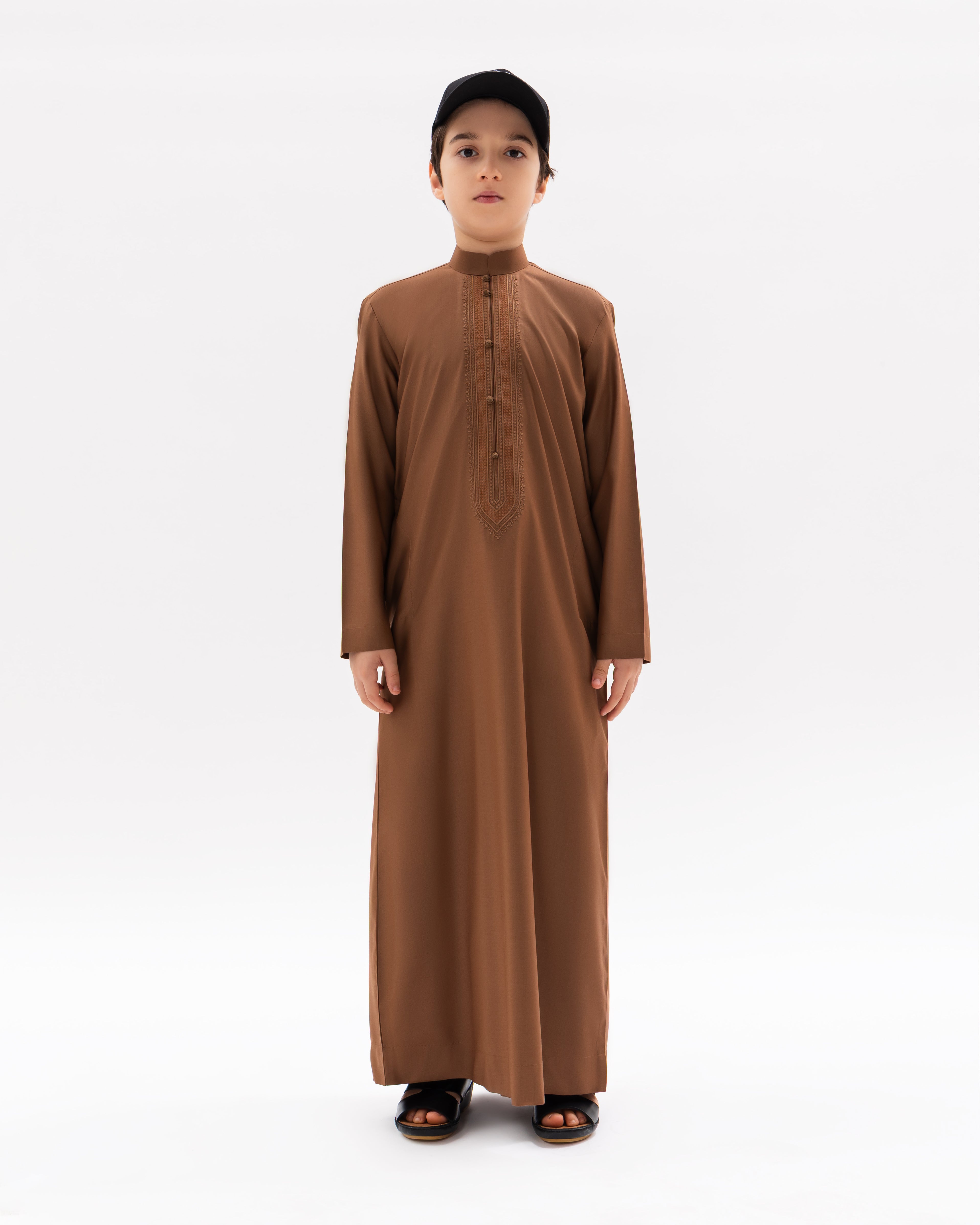 Kids Bahraini Style Kandura – Russet Brown