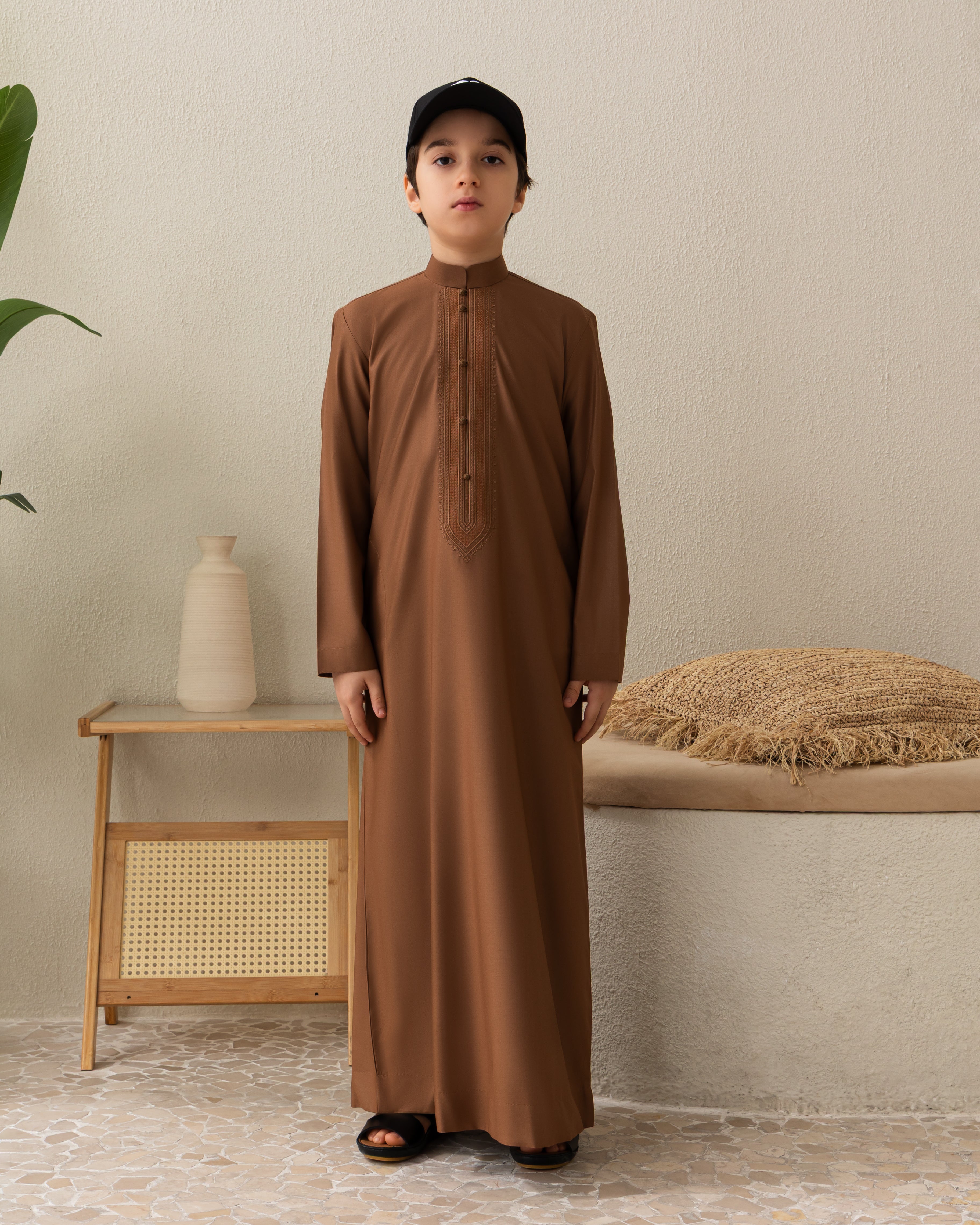 Kids Bahraini Style Kandura – Russet Brown