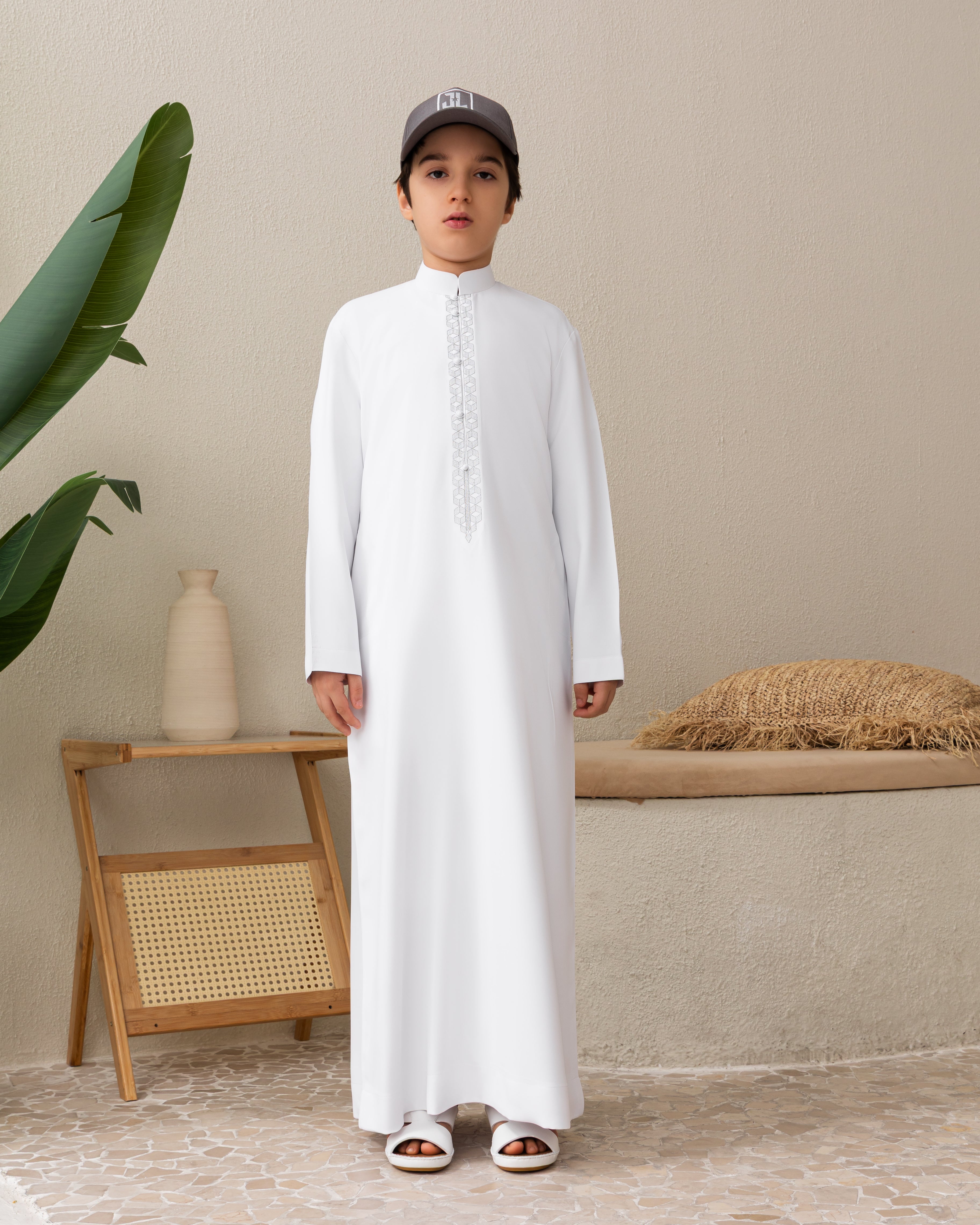 Kids Bahraini Style Kandura – White
