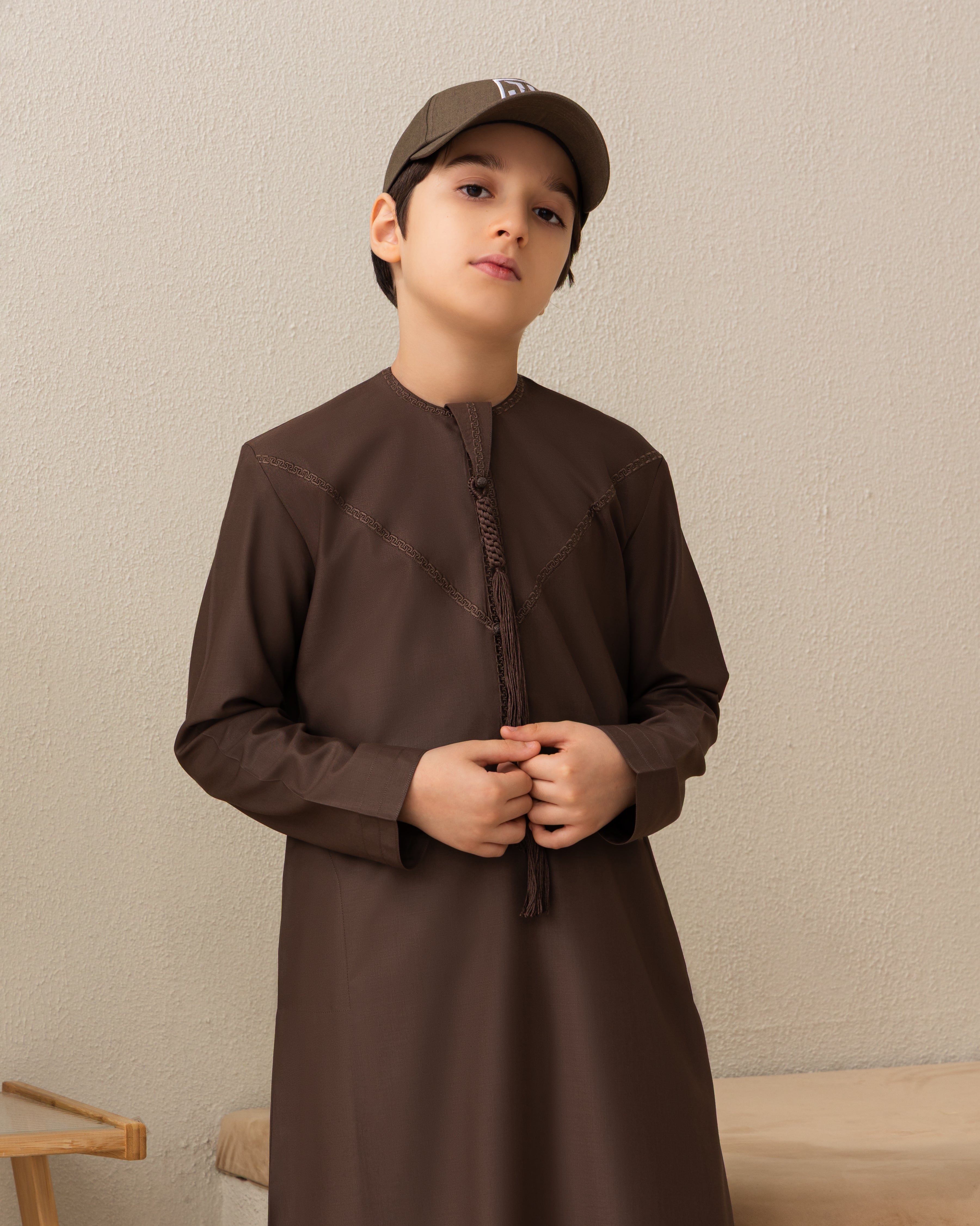 Kids Emirati Style Kandura – Dark Brown