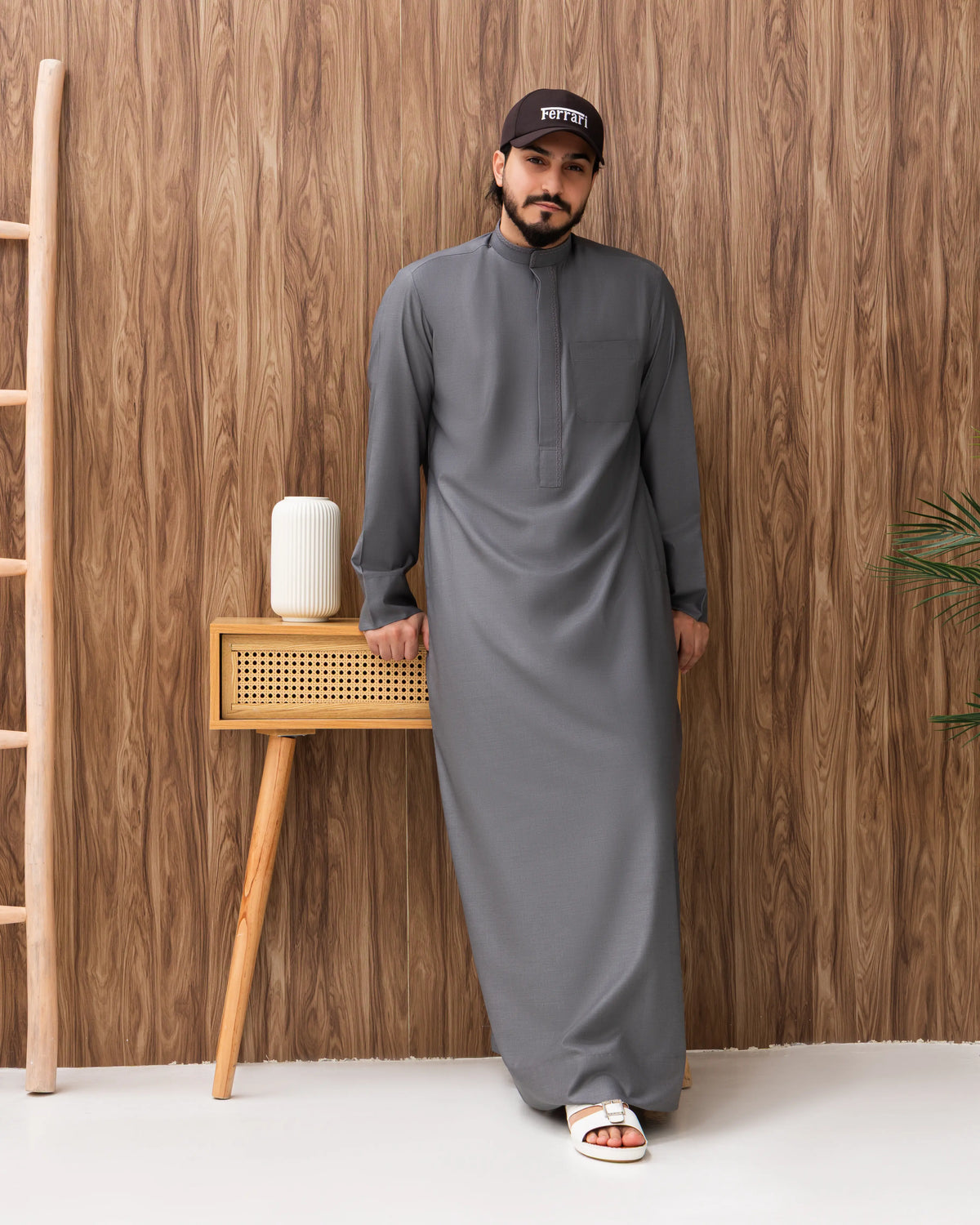 Mens Kuwaiti Style Kandura Gloss Dark Grey