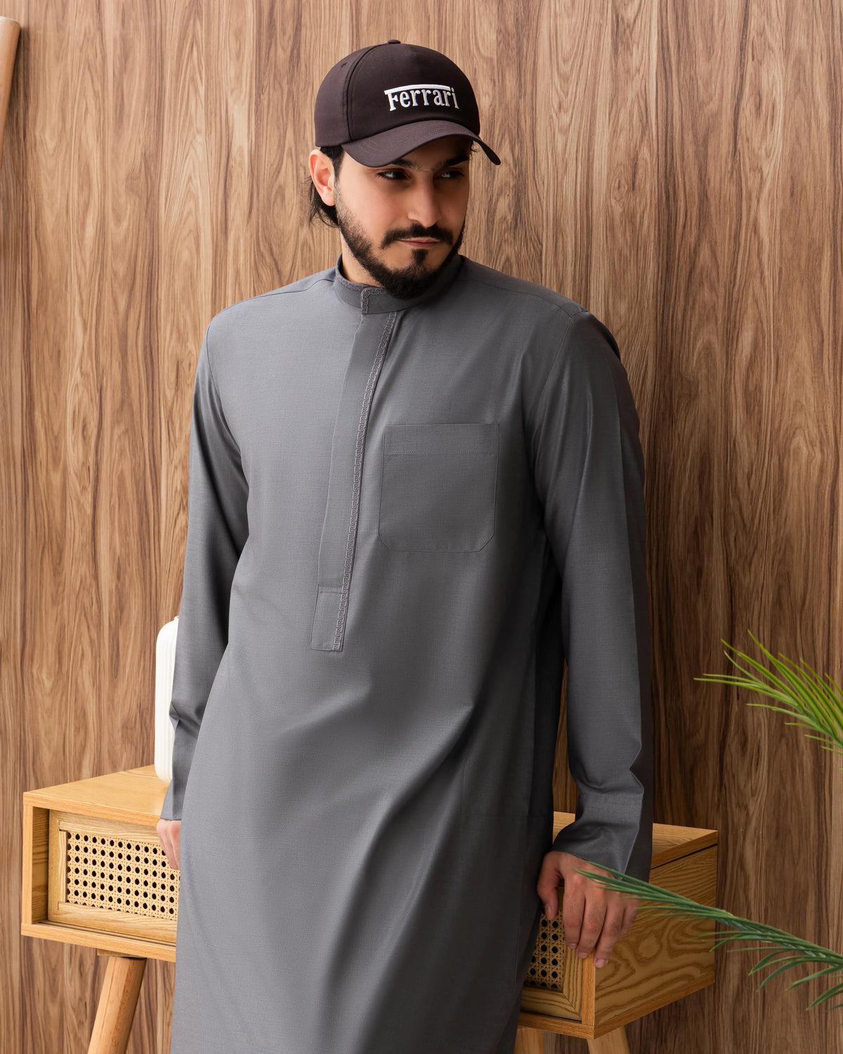 Mens Kuwaiti Style Kandura Gloss Dark Grey